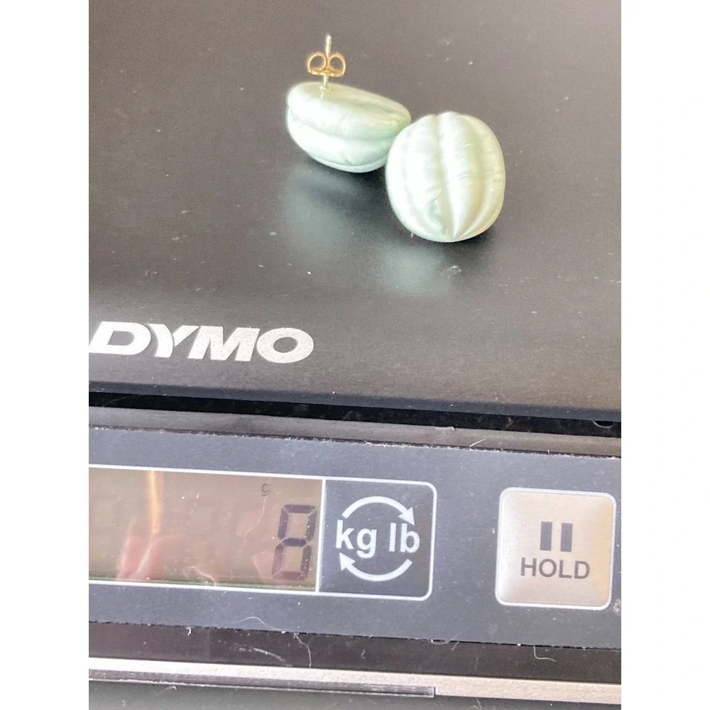 Vintage AVON Burst of Spring Earrings‎ Green & White Marbled Lucite Melon Dome